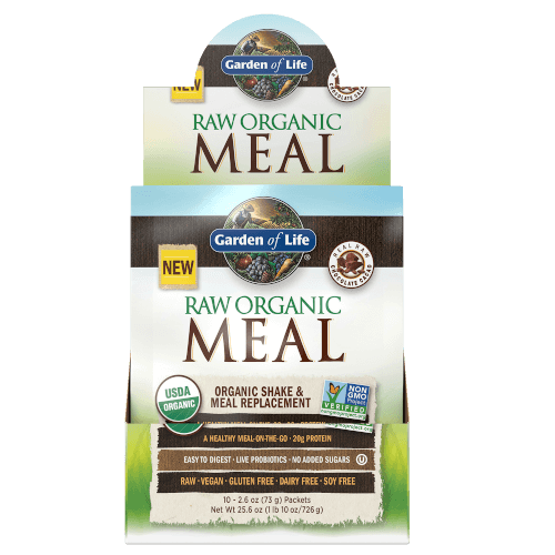 Garden of Life Raw Organic Meal Chocolate Cacao Box of 10 Single Serv. Packs